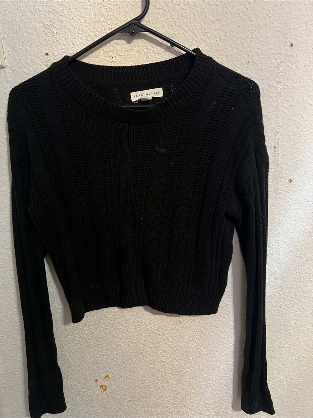 Aeropostale Black Cropped Cable Knit Sweater